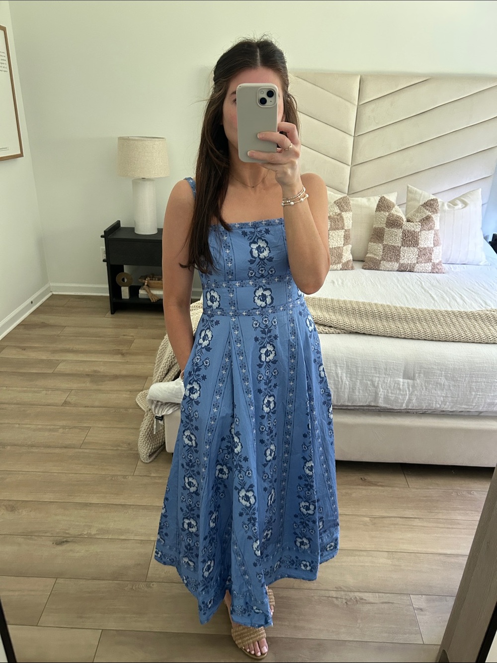 Hill House Blue Floral Square-Neck Midi Dress Blue Arcadia Border - Picture 7 of 7
